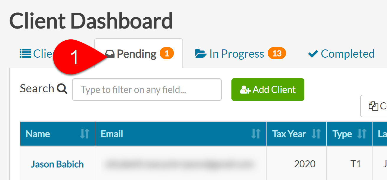 Screen Capture: Pending Tab