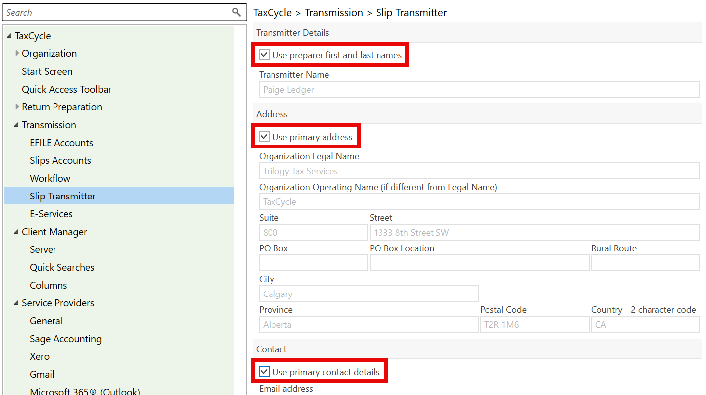 Screen Capture: Slip Transmitter options