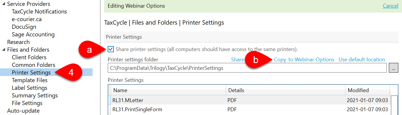 Screen Capture: Move Printer Settings