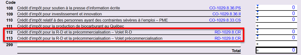 Capture d'écran : Codes 112 et 113 sur la grille CO17Remboursable