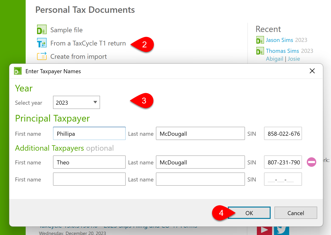 Screen Capture: From a TaxCycle T1 return