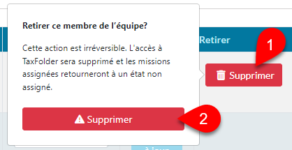 Capture d'écran : Retirer un membre de l'équipe dans TaxFolder