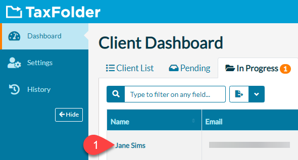 Screen Capture: Select Client on Dashboard