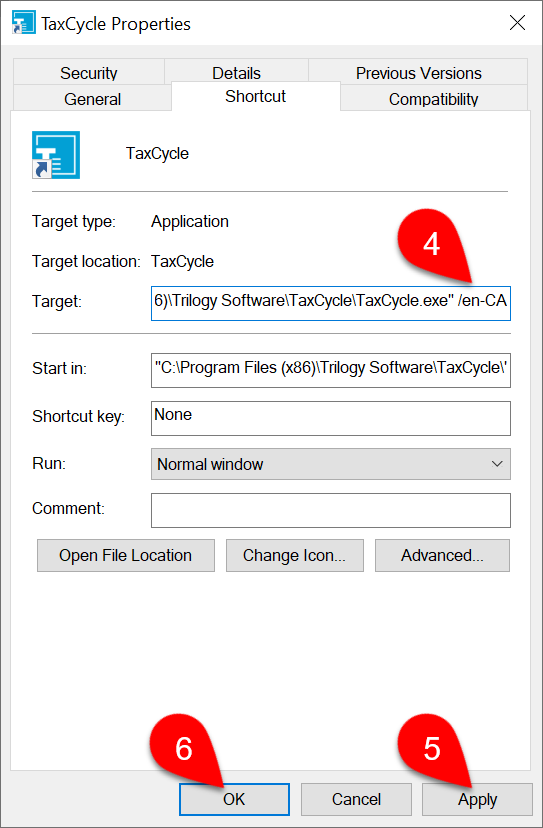 Screen Capture: Target Field on Shortcut