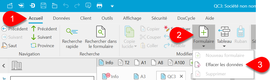 Capture d'écran : Effacer un formulaire dans TaxCycle