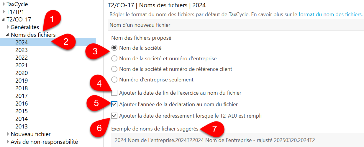 Capture d'écran : Noms de fichiers T2