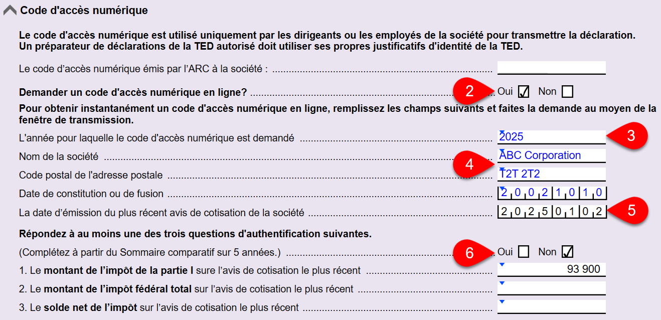Capture d’écran : Demande d'un code d'accès numérique
