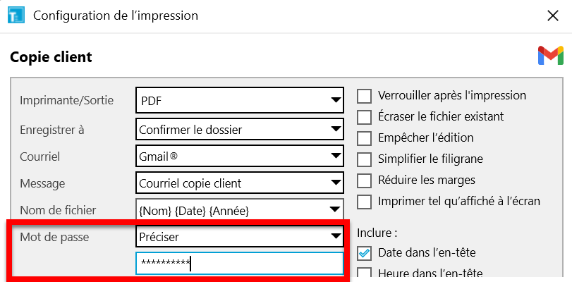 Capture d'écran : Envoyer un PDF protégé par un mot de passe