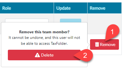 Screen Capture: Remove Team Member in TaxFolder