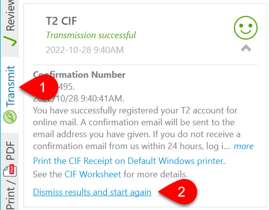 Screen Capture: T2 CIF Dismiss Results
