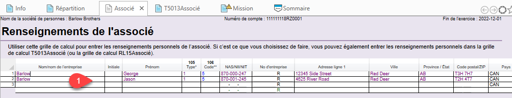 Capture d'écran : grille de calcul Associé