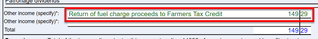 Screen Capture: Return of fuel proceeds to farmers tax credit