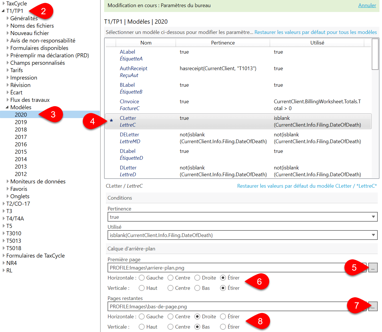 Capture d’écran : Template Module Options