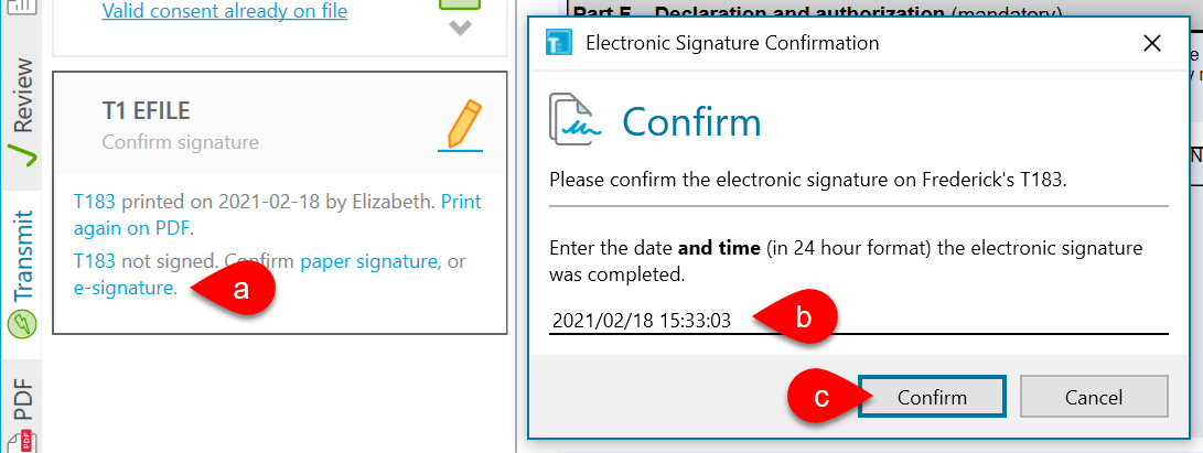 Screen Capture: Confirm E-signature before filing