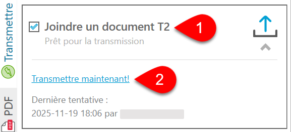 Capture d'écran : Transmettre maintenant!
