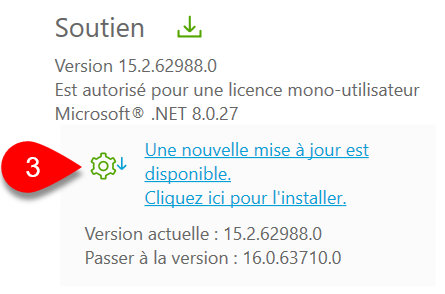 Capture d'écran : mise à jour est prête à installer
