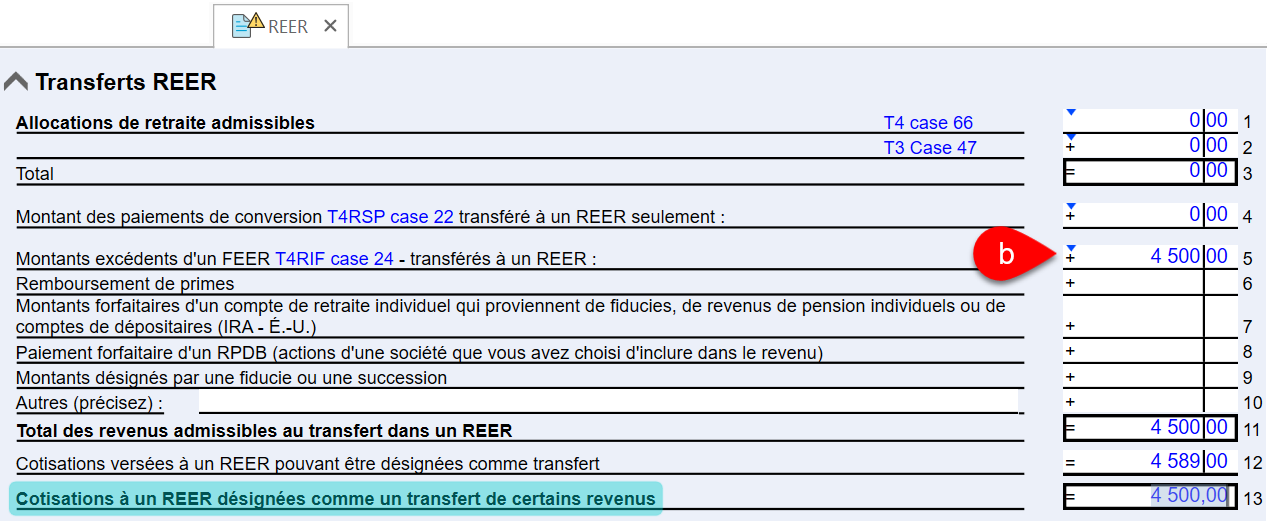 Capture d'écran : Case 5 sur la grille REER