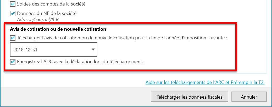 Capture d'écran : avis de cotisation T1