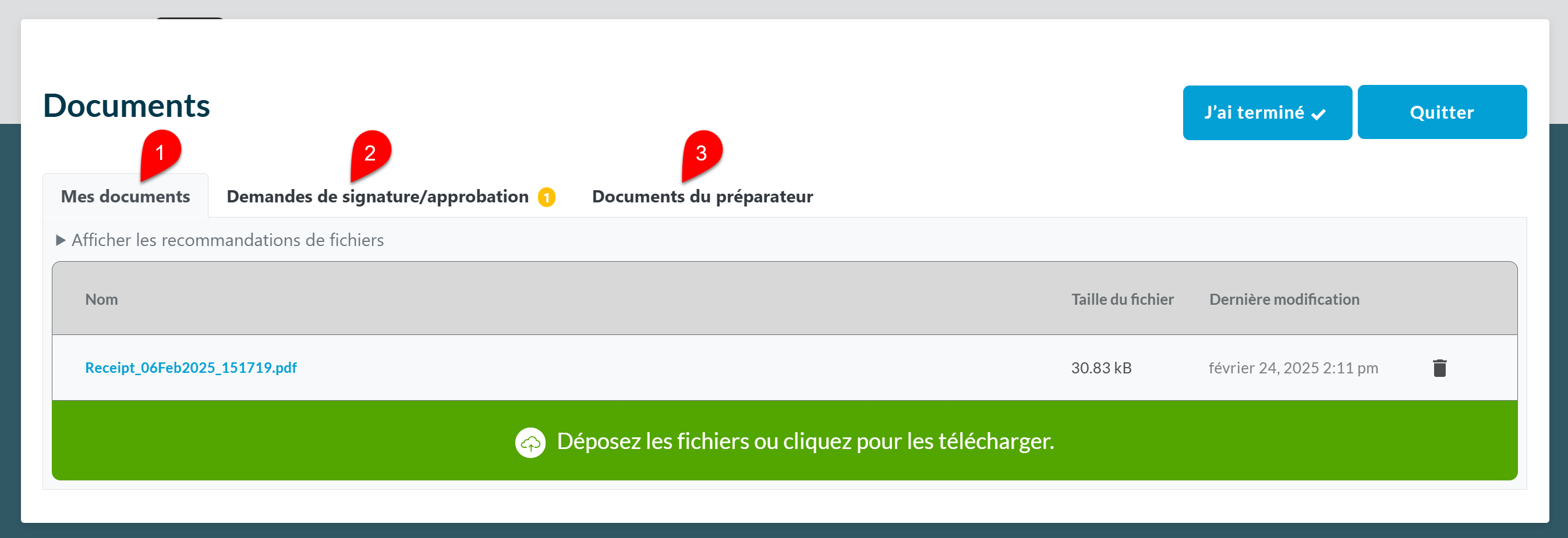 Capture d'écran : Mes documents