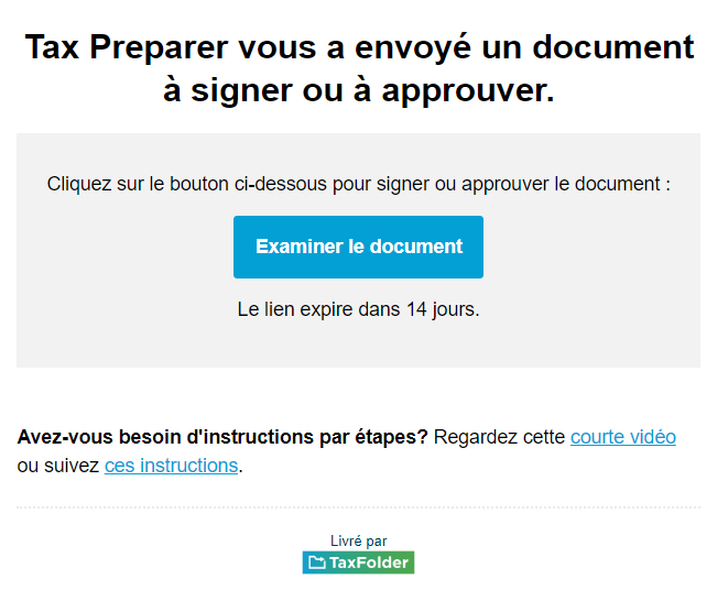 Capture d'écran : Courriel du document de révision de TaxFolder