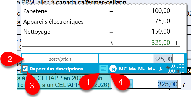 Capture d'écran : Descriptions des bandes