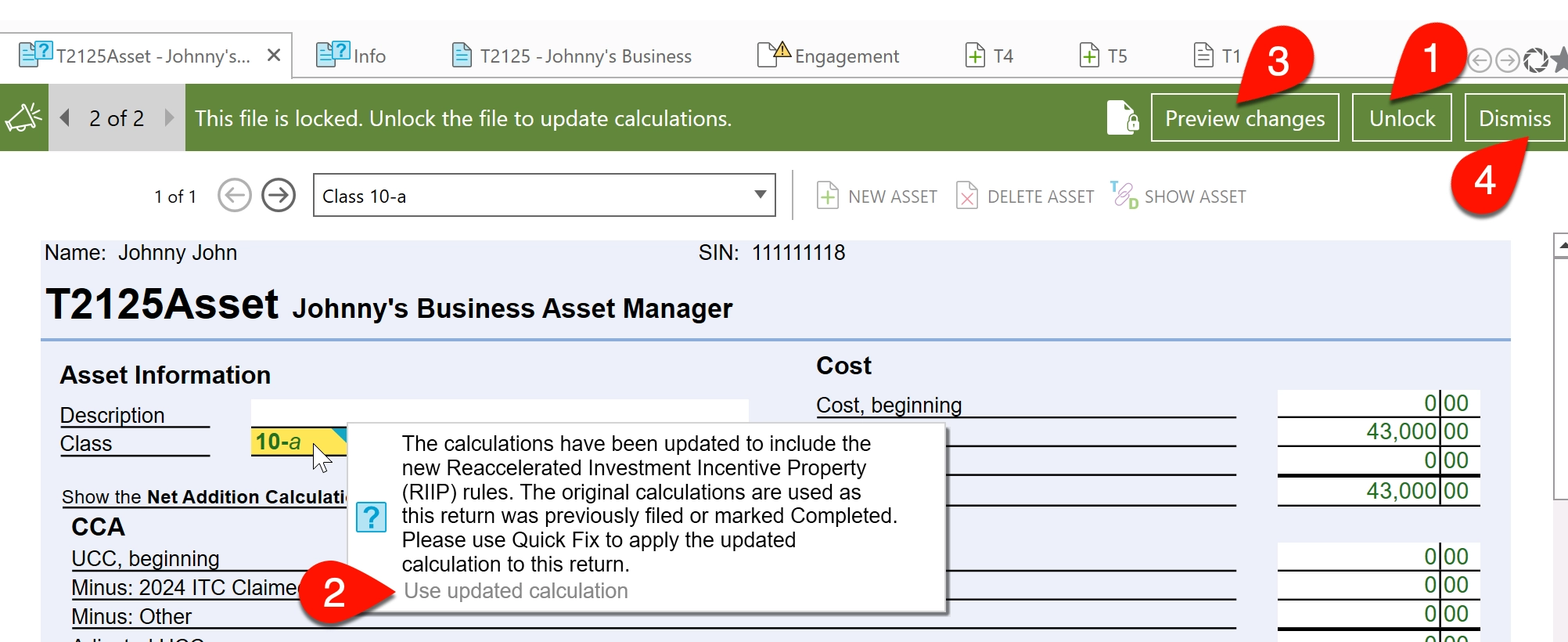Screen Capture: This file is locked. Unlock the file to update caclulations.