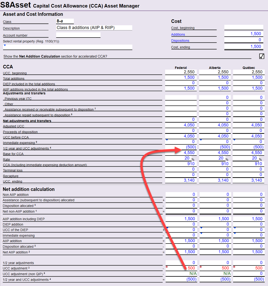 Screen Capture: S8Asset in TaxCycle T2