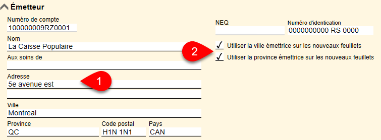 Capture d’écran : Renseignements sur l'émetteur