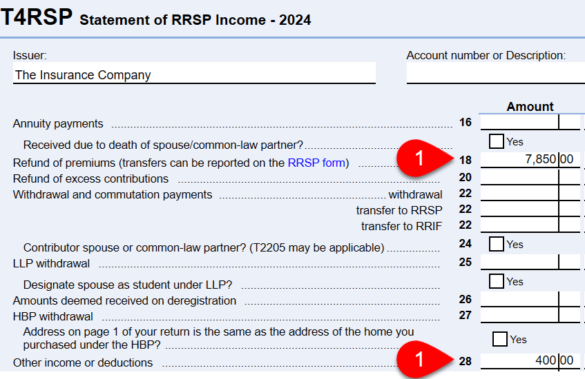 Screen Capture: T4RSP boxes 18 and 28