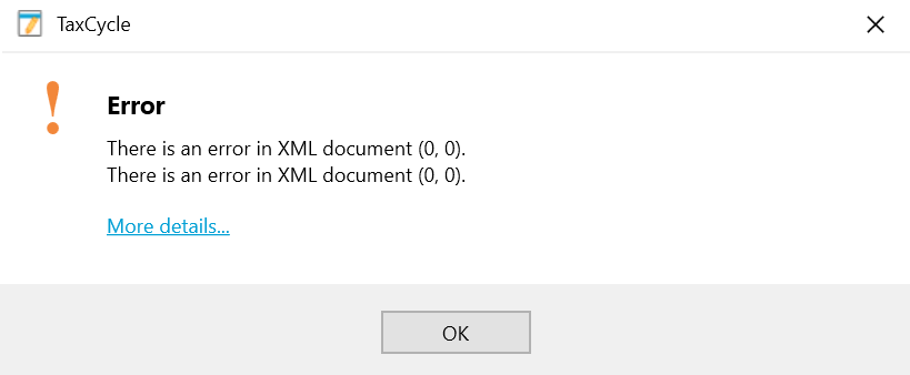 Screen Capture: Error printing templates in TaxCycle