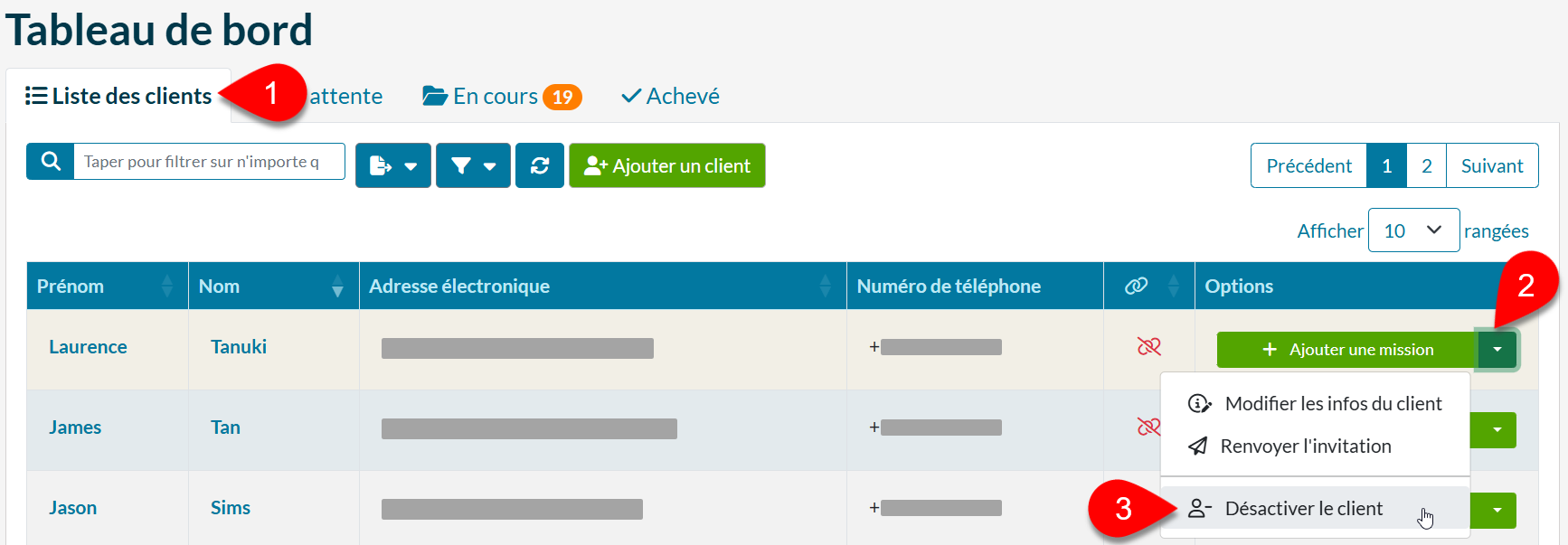 Capture d'écran :Désactiver le client TaxFolder