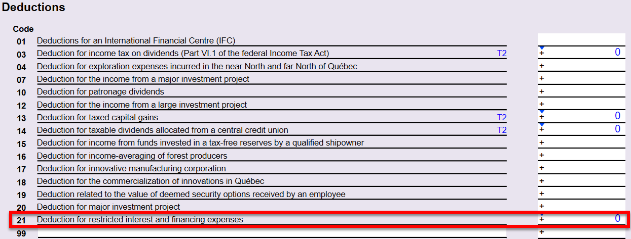 Screen Capture: Deduction code 21