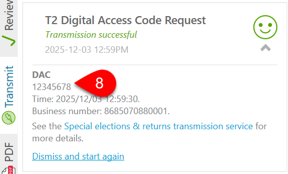 Screen Capture: Transmission successful