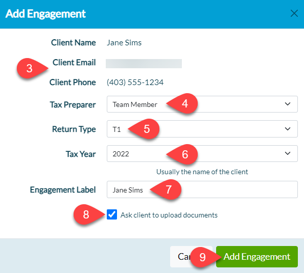 Screen Capture: Add New Engagement