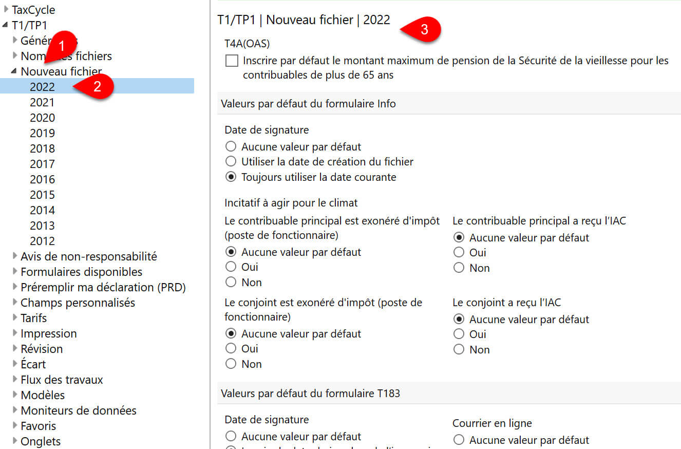 Screen Capture: Options de nouveau fichier