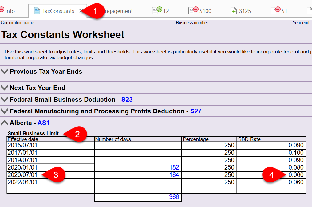 Screen Capture: Tax Constants Worksheet