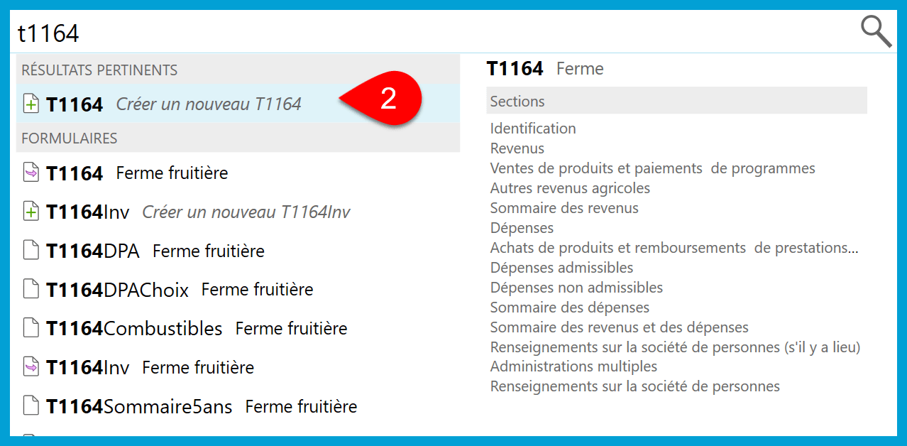 Capture d’écran : T1164 dans la Recherche rapide