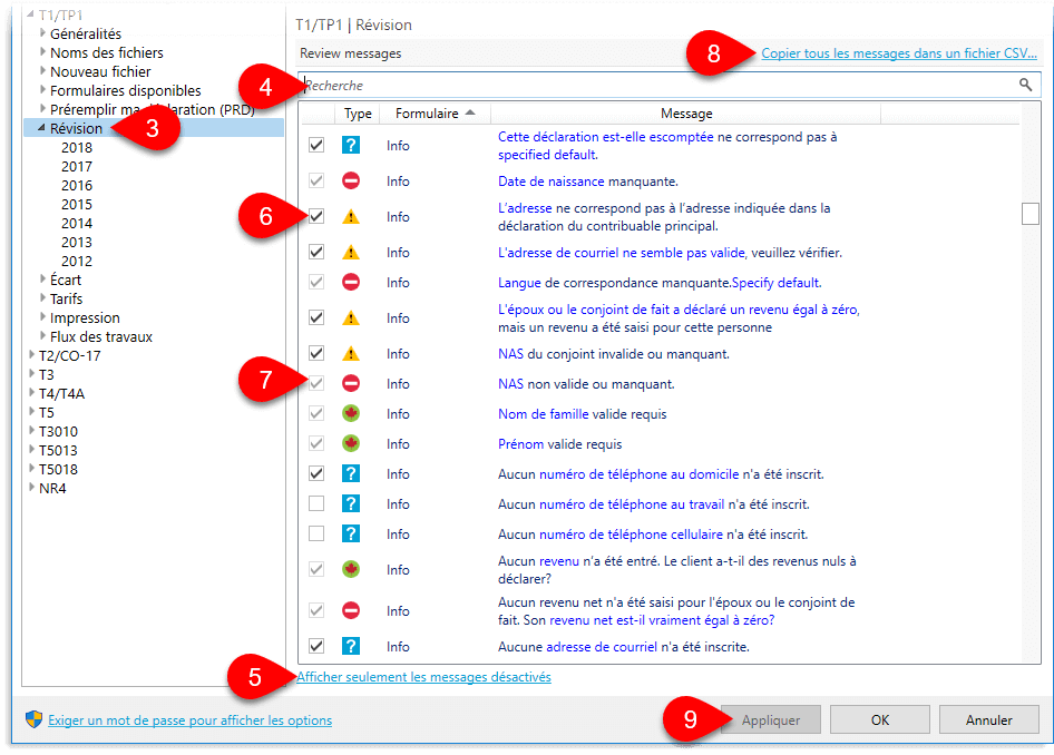 Options de revision