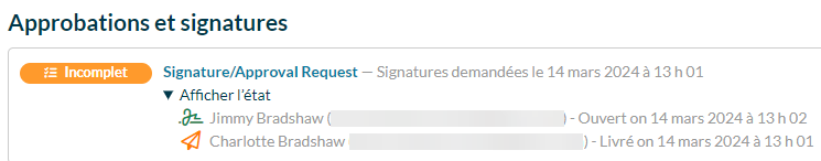 Screen Capture: Status of Signature Request in TaxFolder