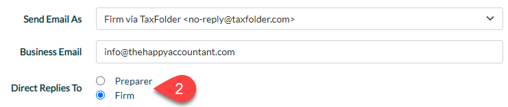 Screen Capture: Direct replies to Preparer or Firm in TaxFolder