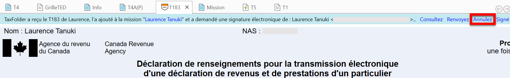Screen Capture: Void the signature request in TaxCycle
