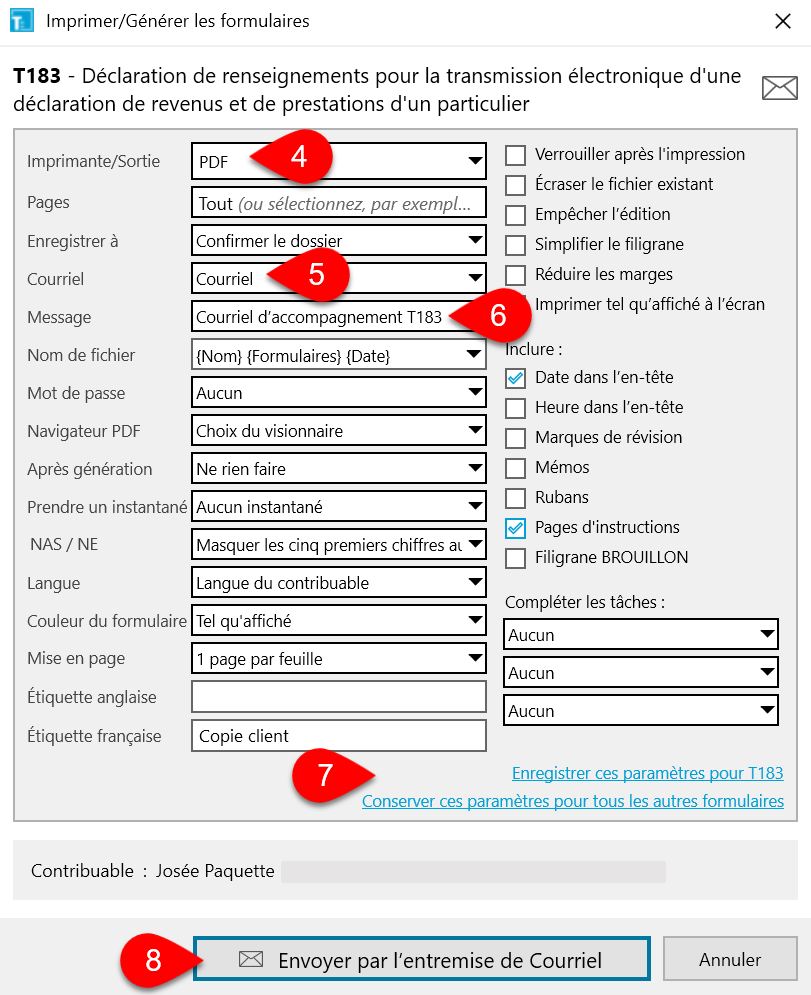 Capture d’écran : Envoyer un PDF
