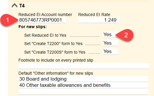 Screen Capture: Set Reduced EI options on the Info worksheet