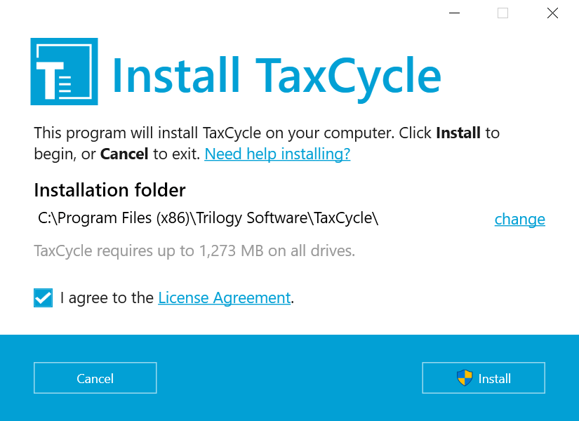 Screen Capture: Install TaxCycle