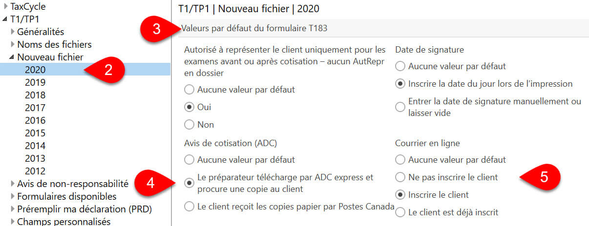 Capture d’écran : Options nouveau fichier
