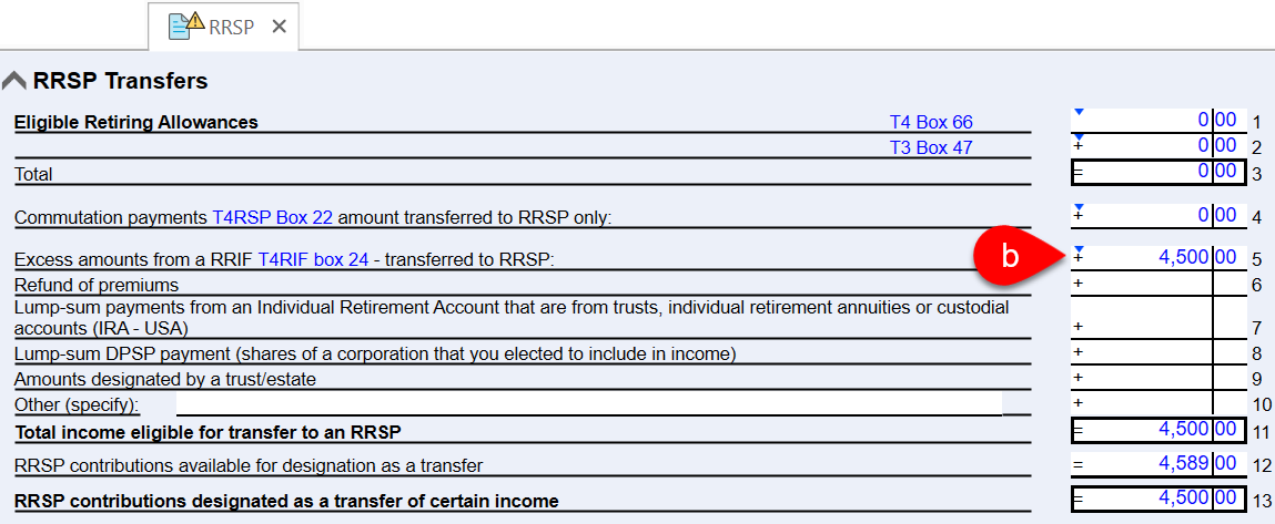 Screen Capture: line 5 on RRSP worksheet