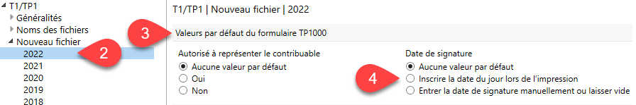 Capture d'écran : Définir la date de signature sur le TP-1000