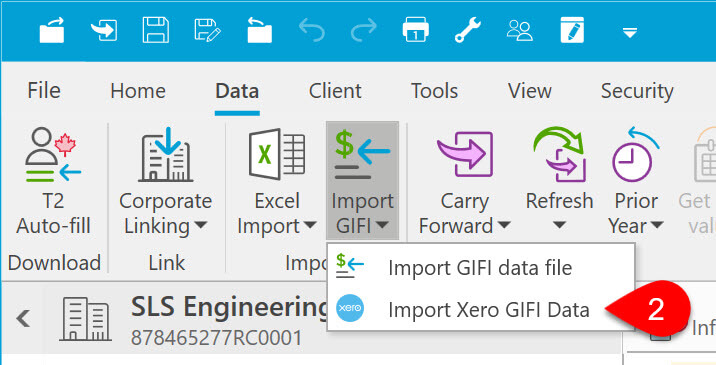 Screen Capture: Import Xero GIFI Data