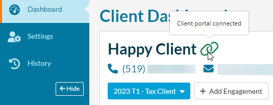 Screen Capture: Client portal connected icon