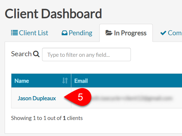Client name in list